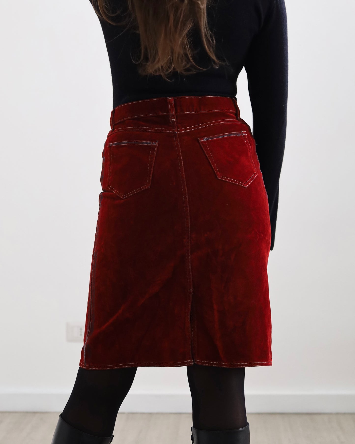 Y2k red midi skirt