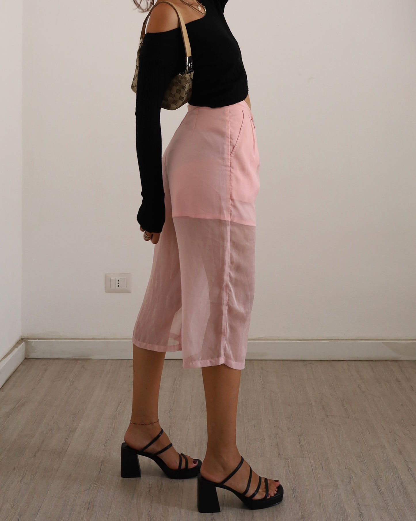 Baby pink mesh culottes