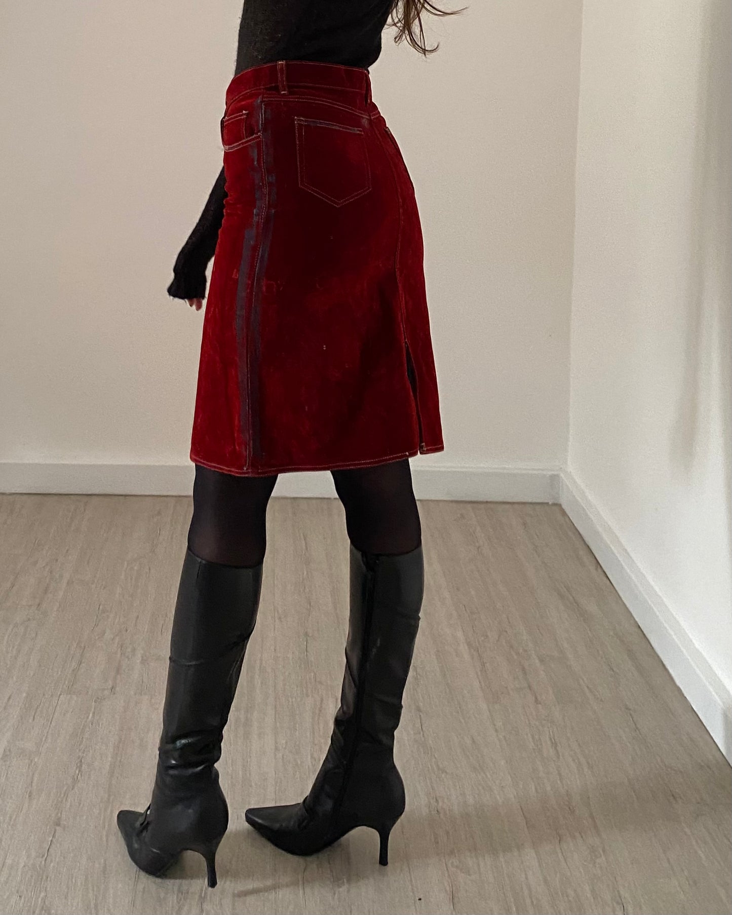 Y2k red midi skirt