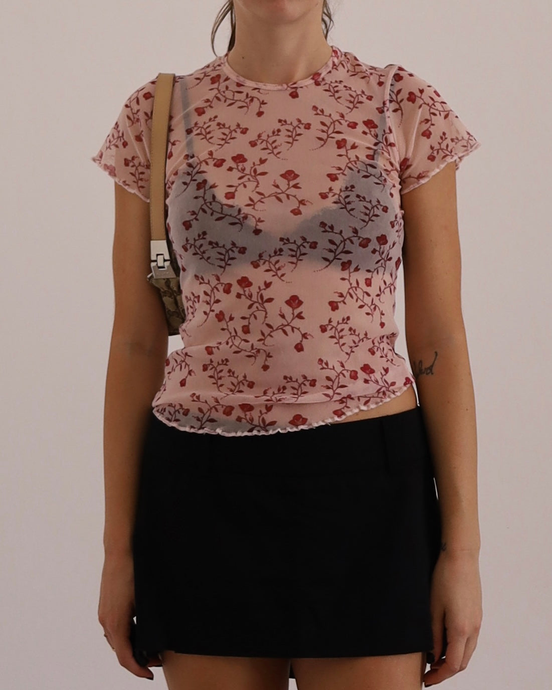 Micro mesh floral print top