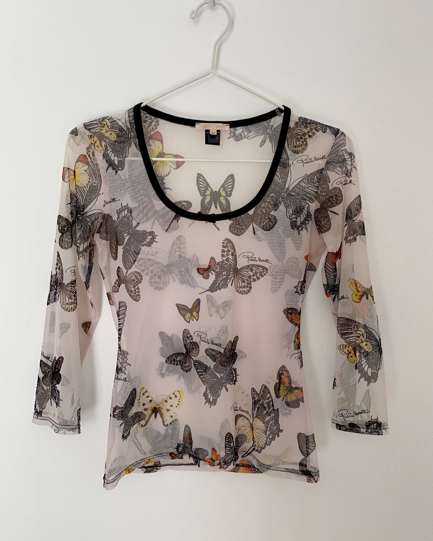 Top Roberto Cavalli en micro maille papillons