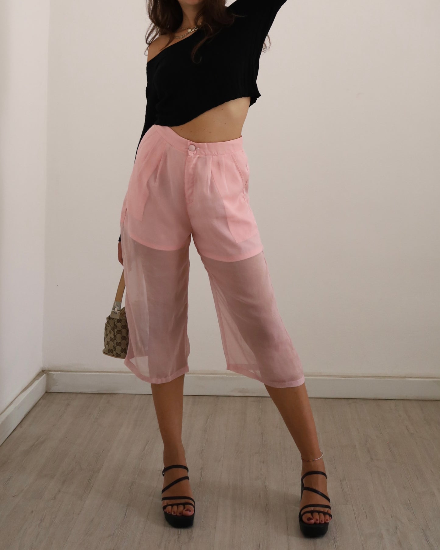 Baby pink mesh culottes