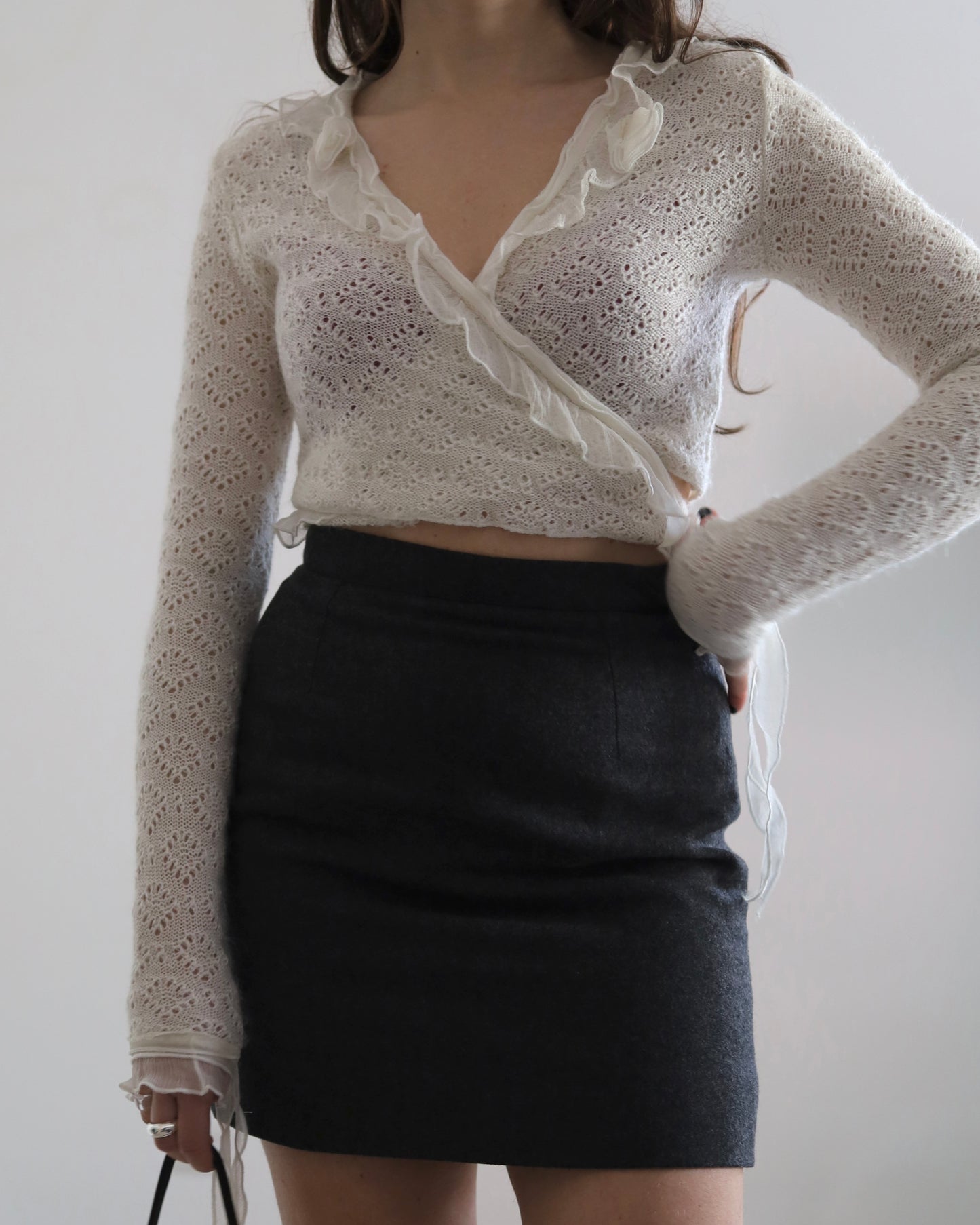 Knit mohair wrap top