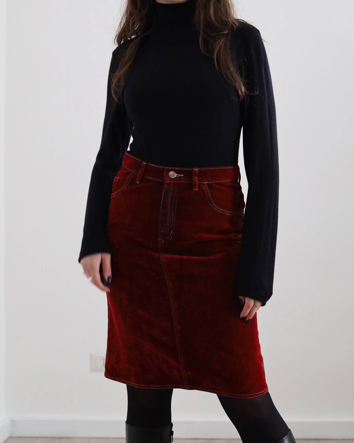 Y2k red midi skirt