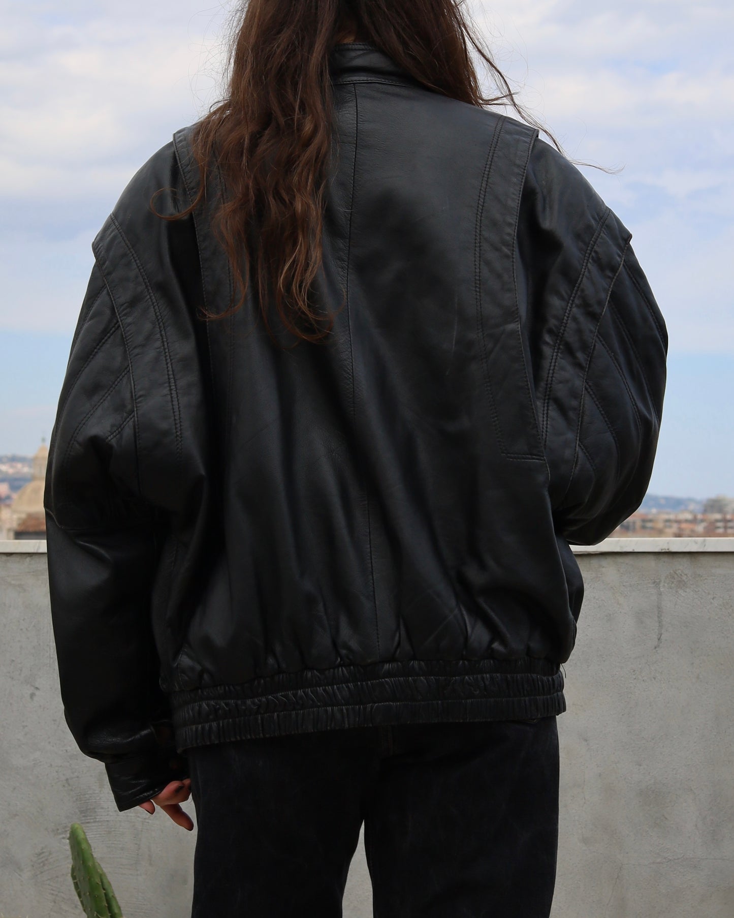 Leather bomber jacket