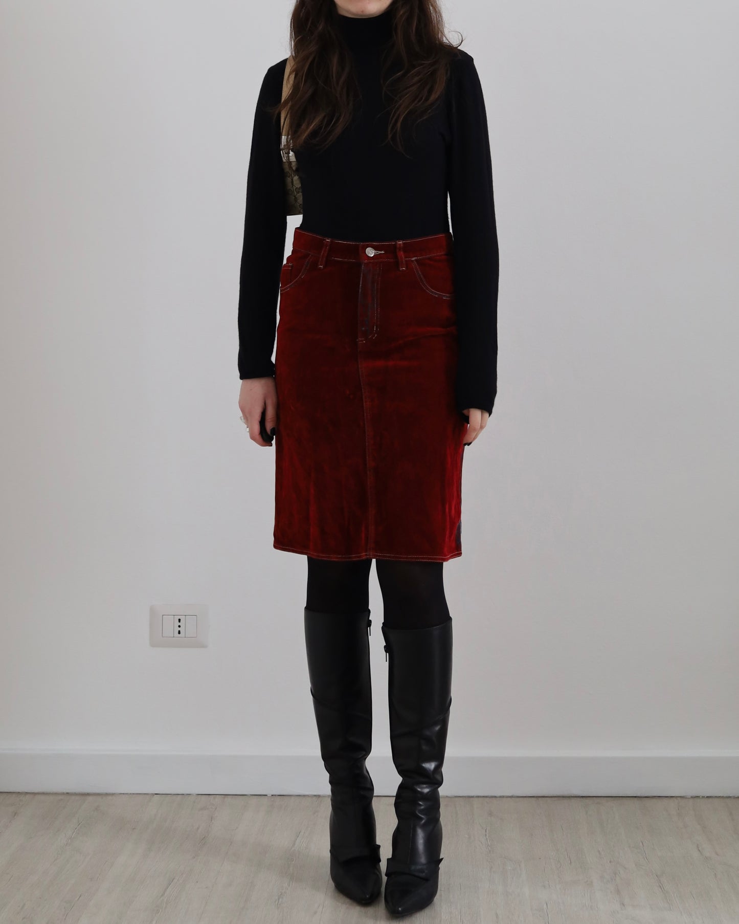 Y2k red midi skirt