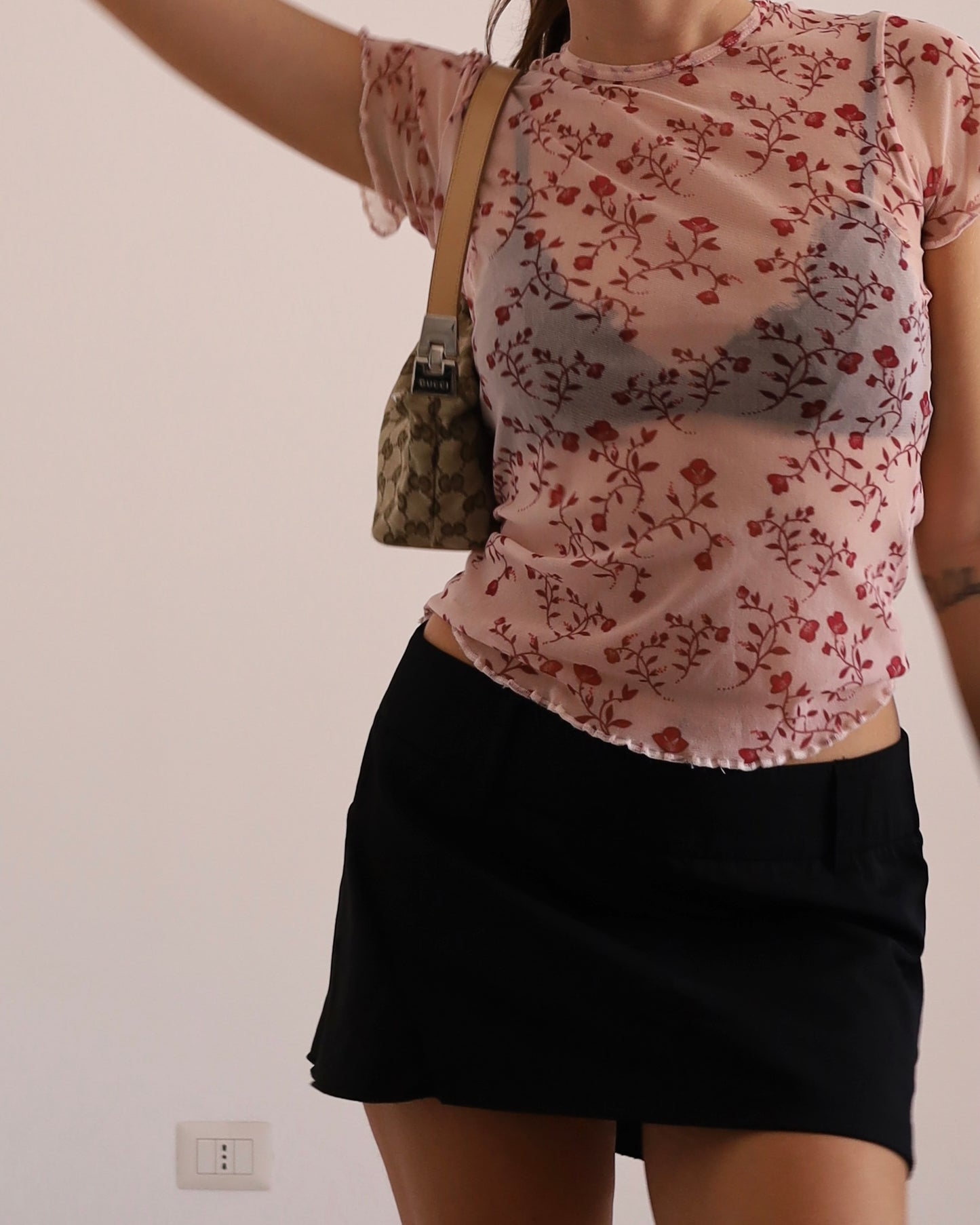 Micro mesh floral print top