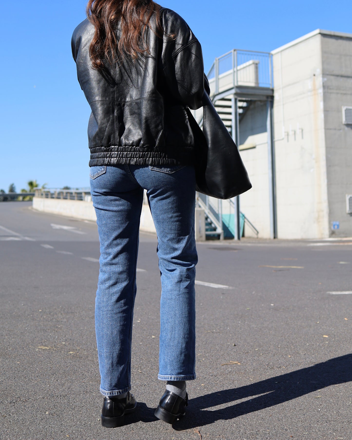 Blouson bomber en cuir noir